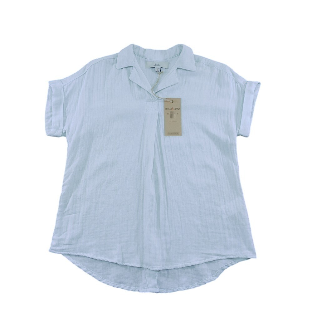 Thread Supply Gauze Button-Back Top‎ Lightweight Short Sleeve Shirt XS